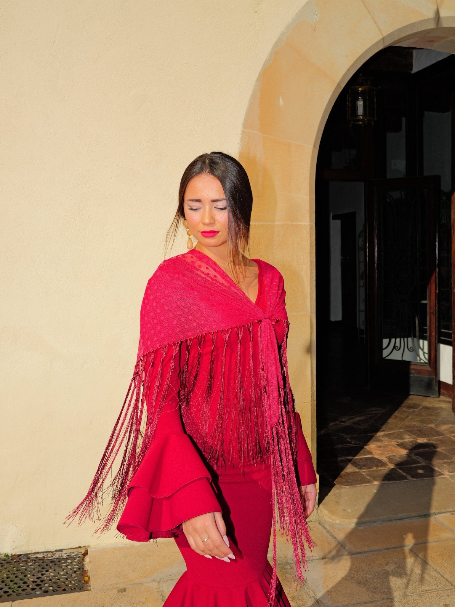 Mantón flamenca topos burdeos - Sorellas The Brand Barcelona S.L