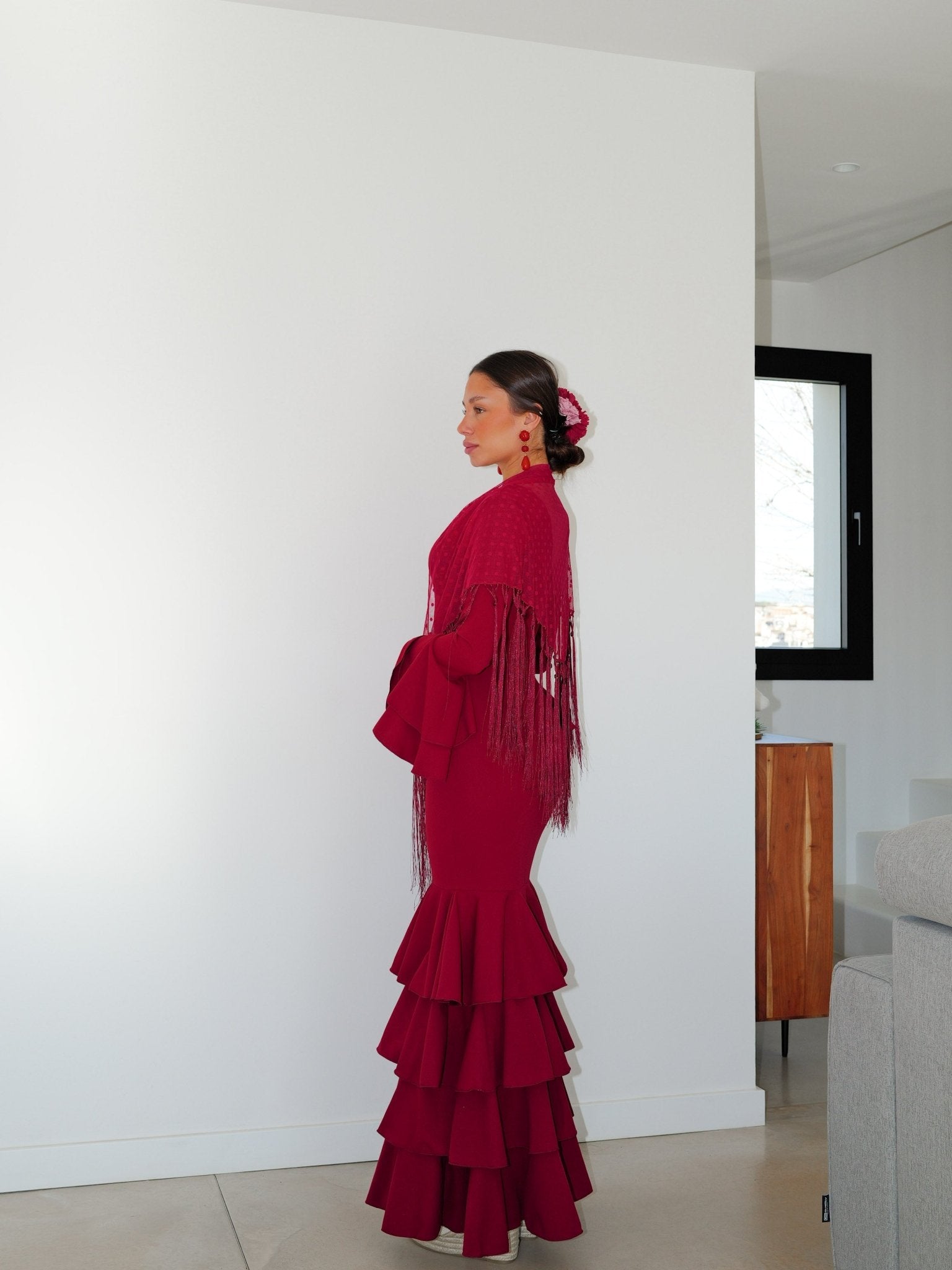 Mantón flamenca topos burdeos - Sorellas The Brand Barcelona S.L