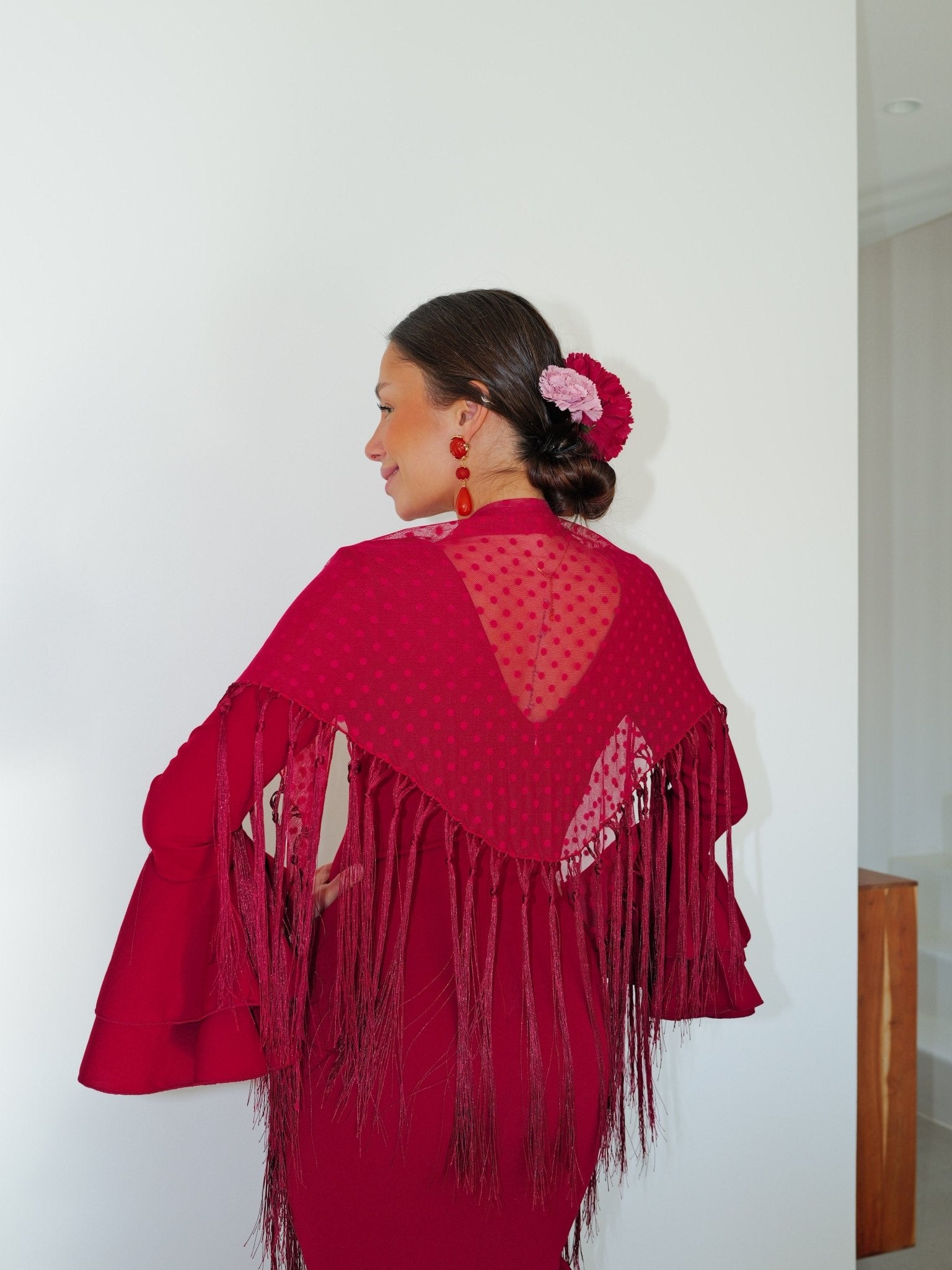 Mantón flamenca topos burdeos - Sorellas The Brand Barcelona S.L