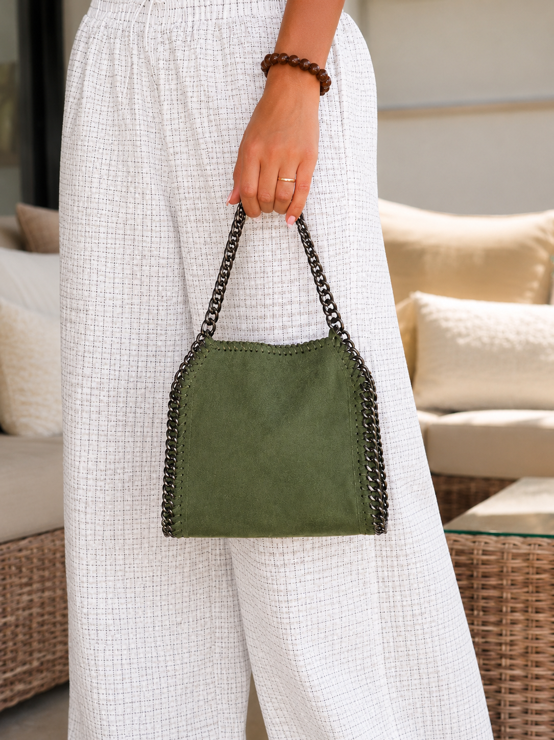 Borsa tascabile con bottiglia scamosciata