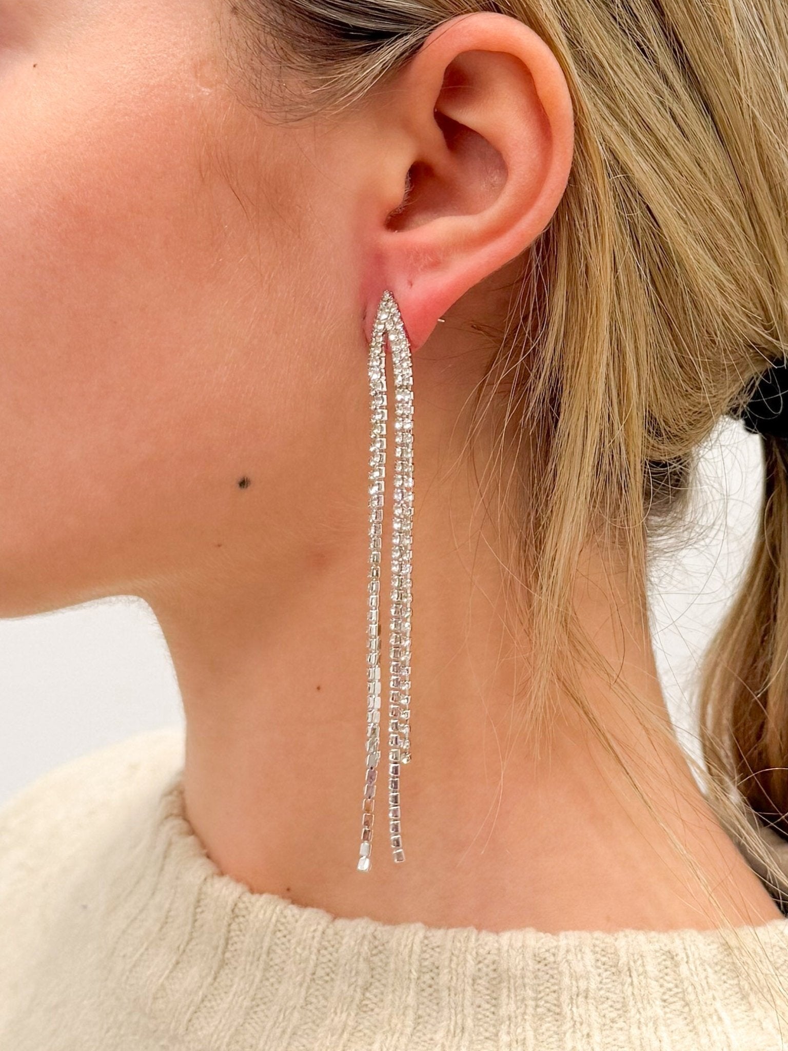 Pendientes cascada triángulo brillos plateado - Sorellas The Brand Barcelona S.L