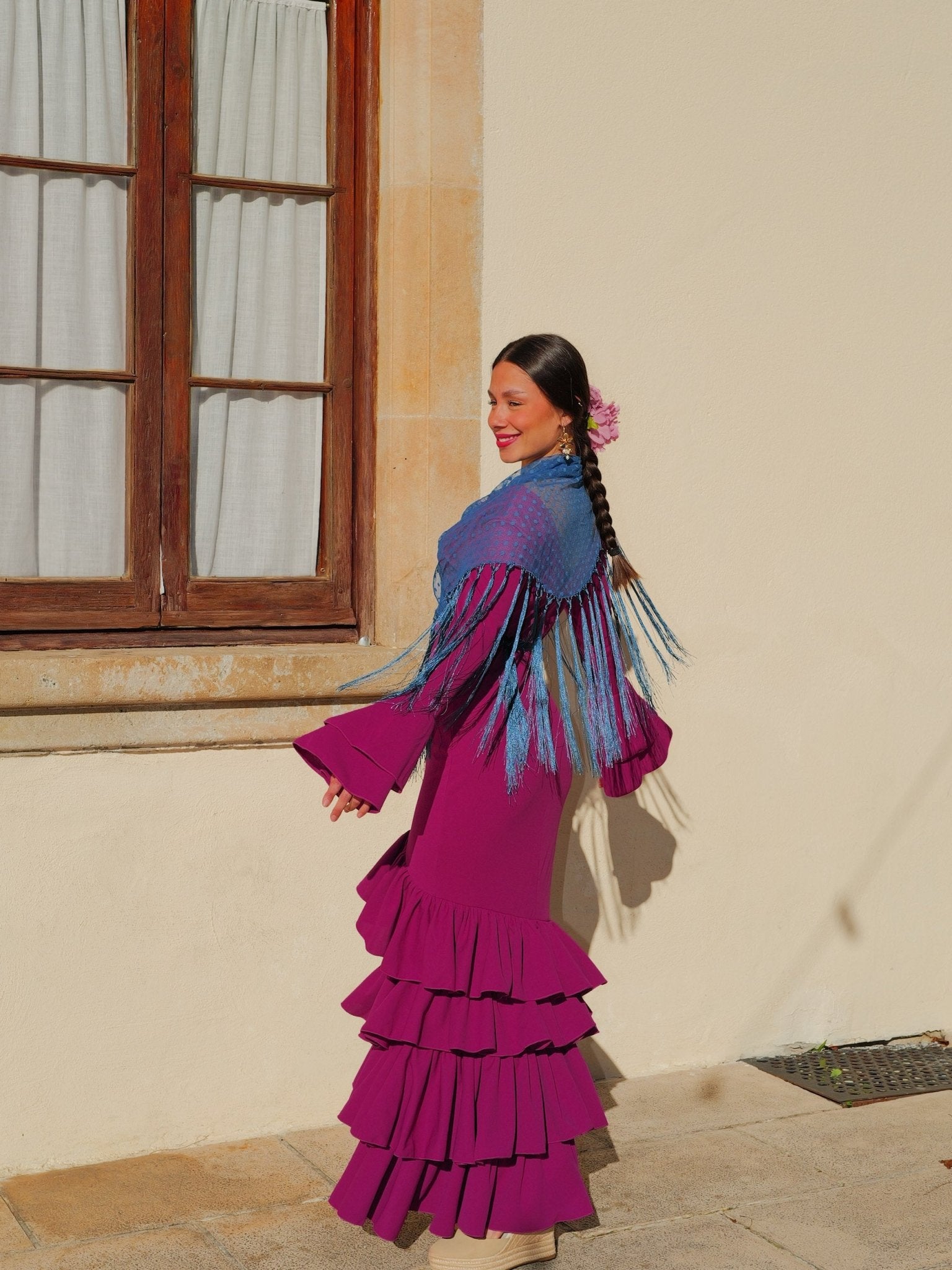 Traje flamenca asimetrico volantes cereza - Sorellas The Brand Barcelona S.L