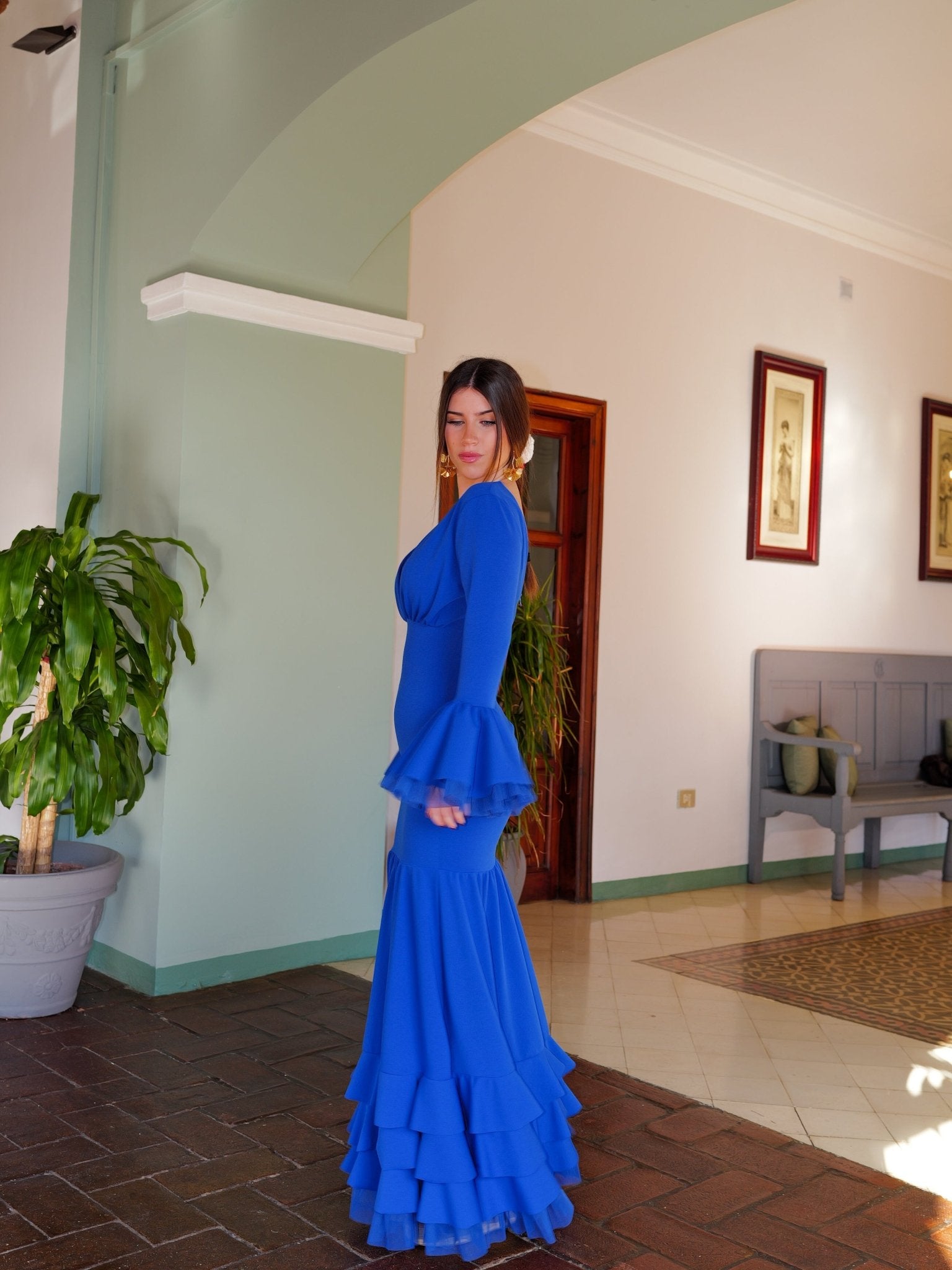 Traje flamenca escote pico azul - Sorellas The Brand Barcelona S.L