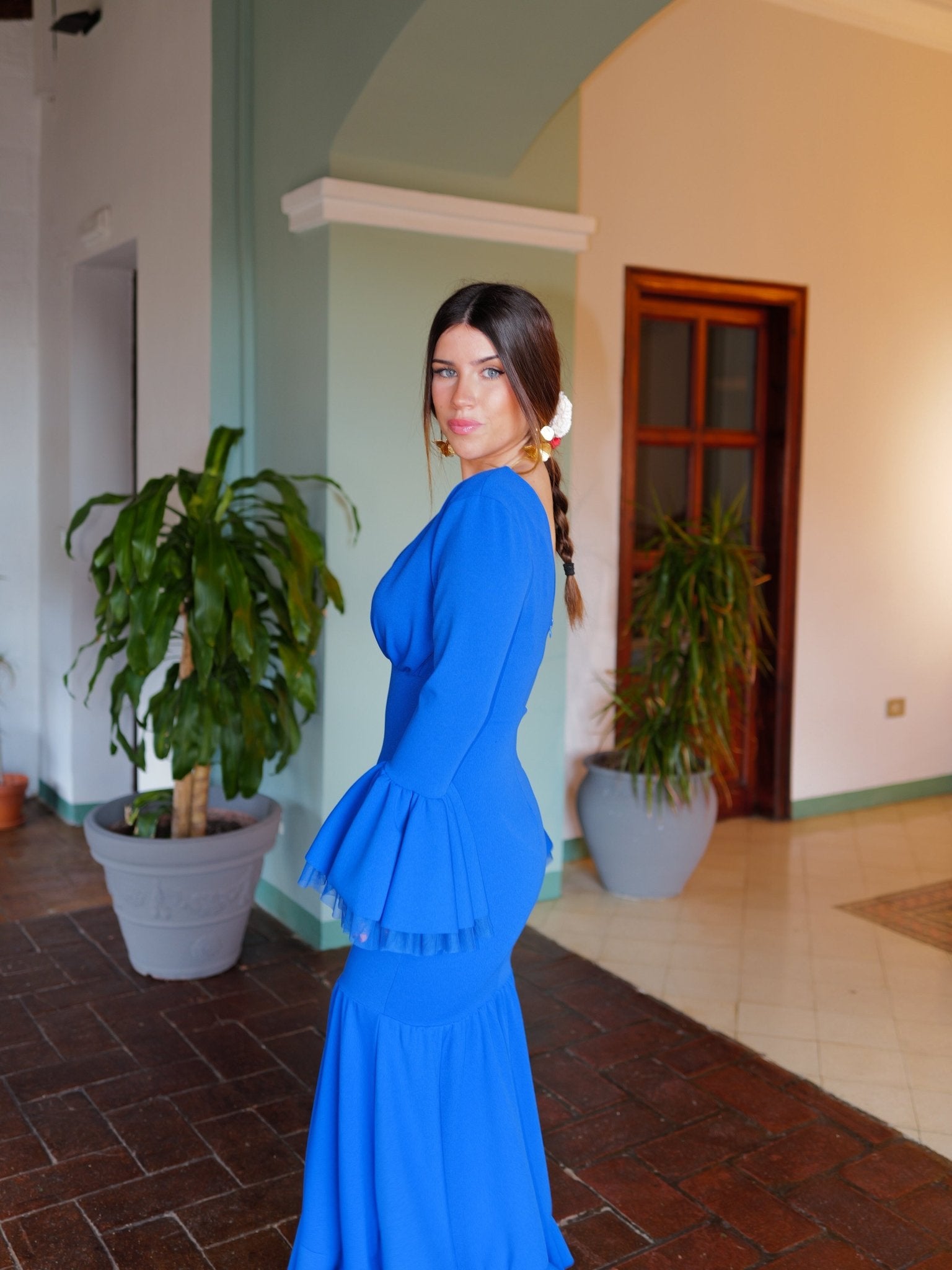 Traje flamenca escote pico azul - Sorellas The Brand Barcelona S.L