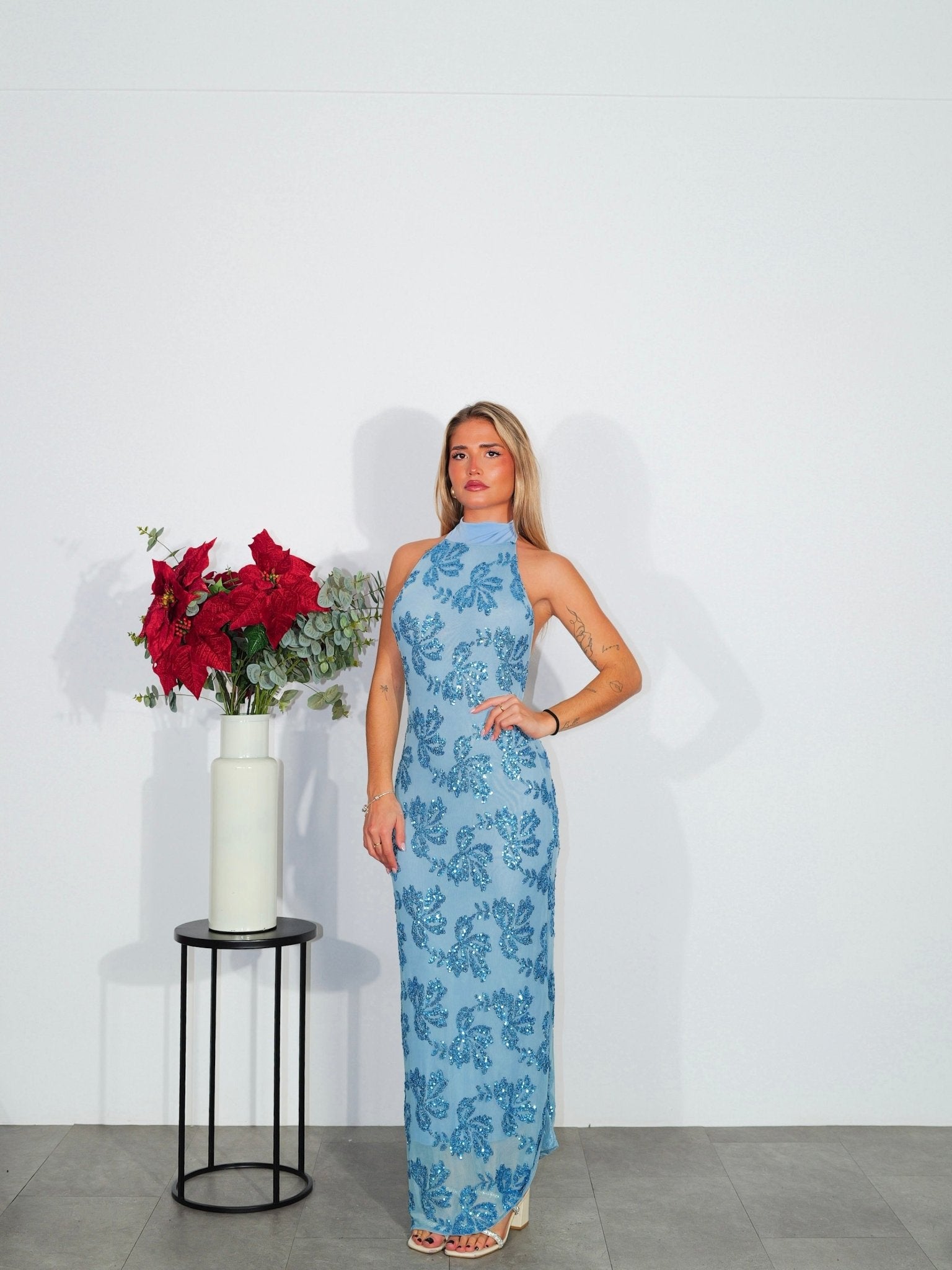 Vestido detalle tulle halter celeste - Sorellas The Brand Barcelona S.L