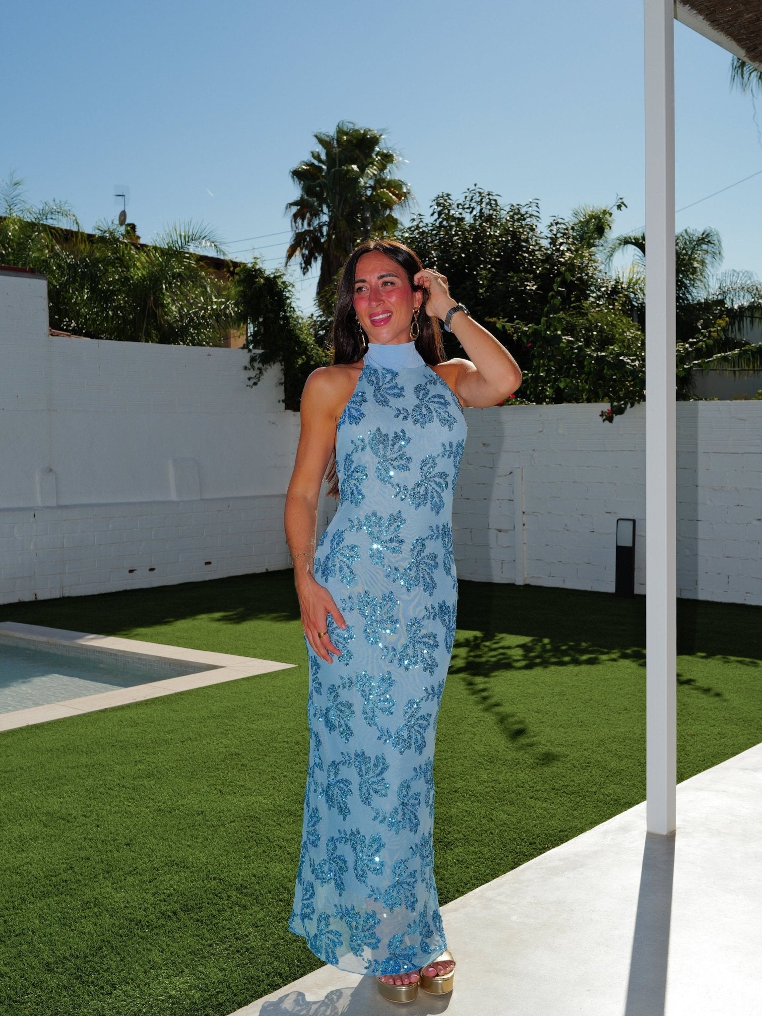 Vestido detalle tulle halter celeste - Sorellas The Brand Barcelona S.L