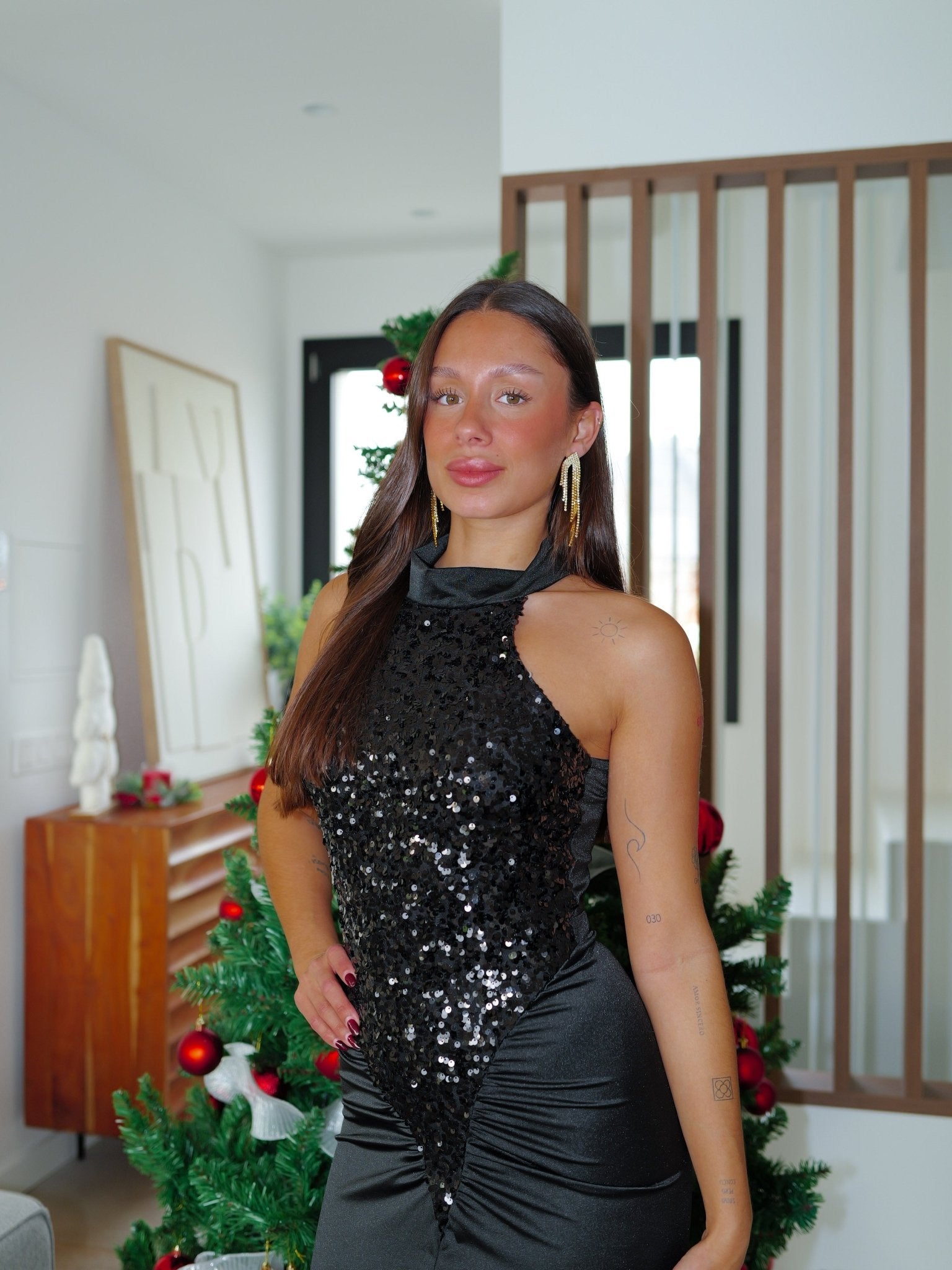 Vestido largo halter escote glitter negro - Sorellas The Brand Barcelona S.L