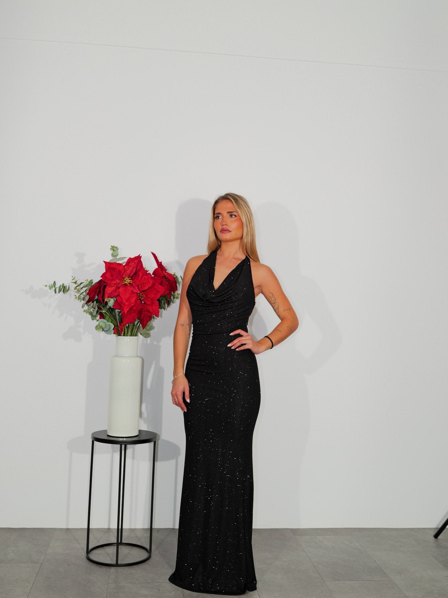 Vestido largo lurex cascada negro - Sorellas The Brand Barcelona S.L