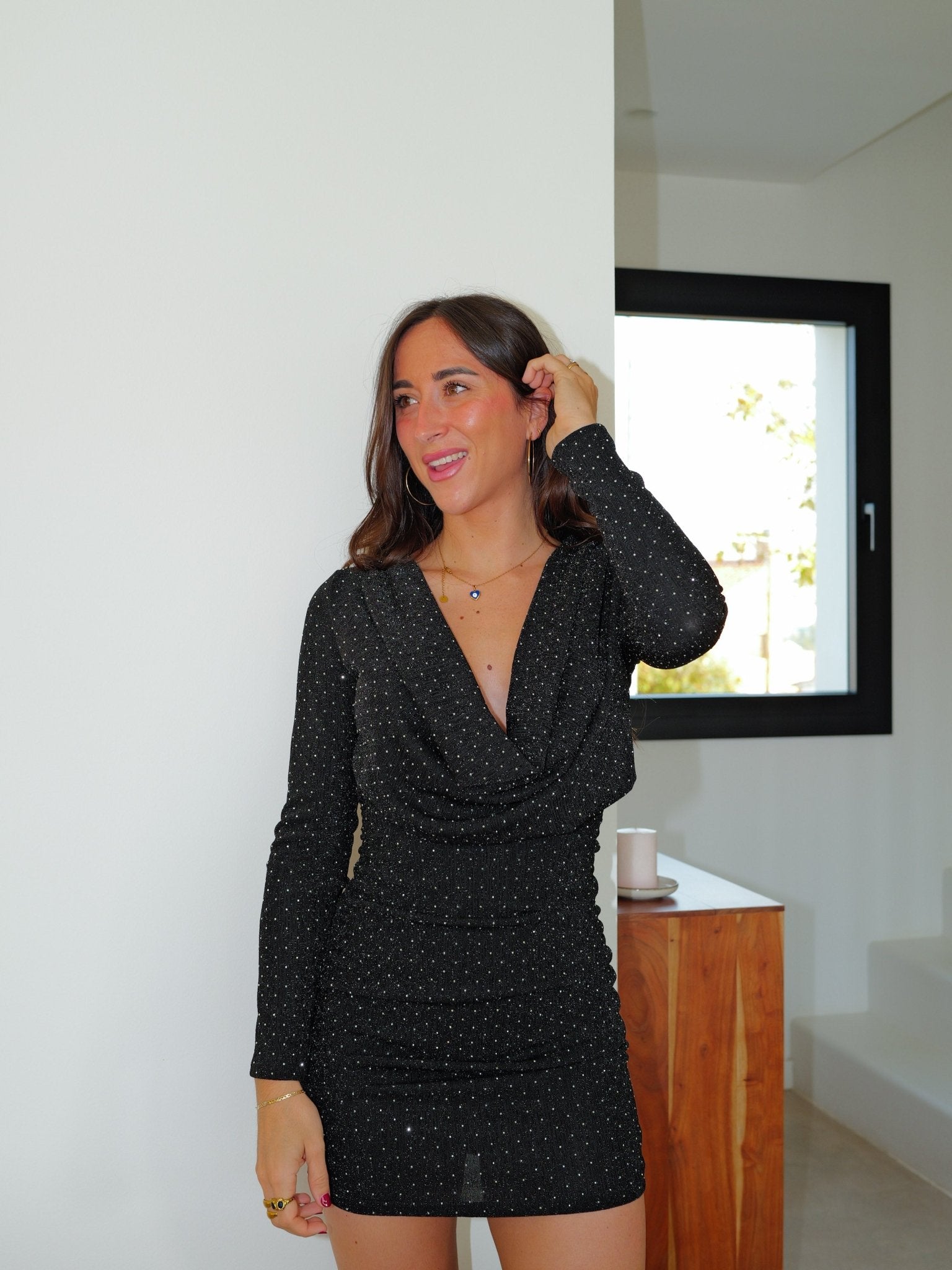 Abito mini lurex con cascata di brillantini nero - Sorellas The Brand Barcelona S.L