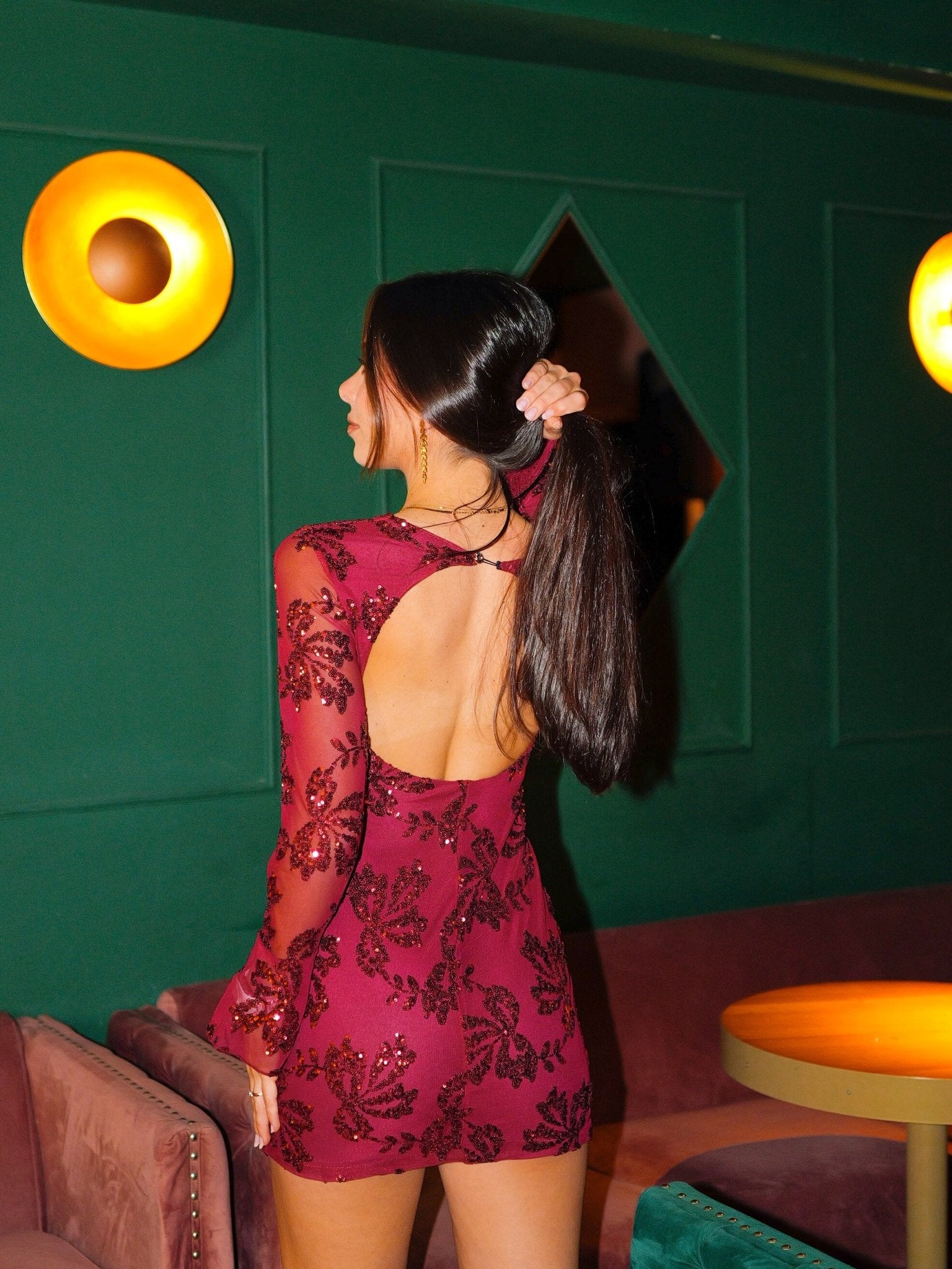 Vestido mini espalda detalles tulle burdeos - Sorellas The Brand Barcelona S.L