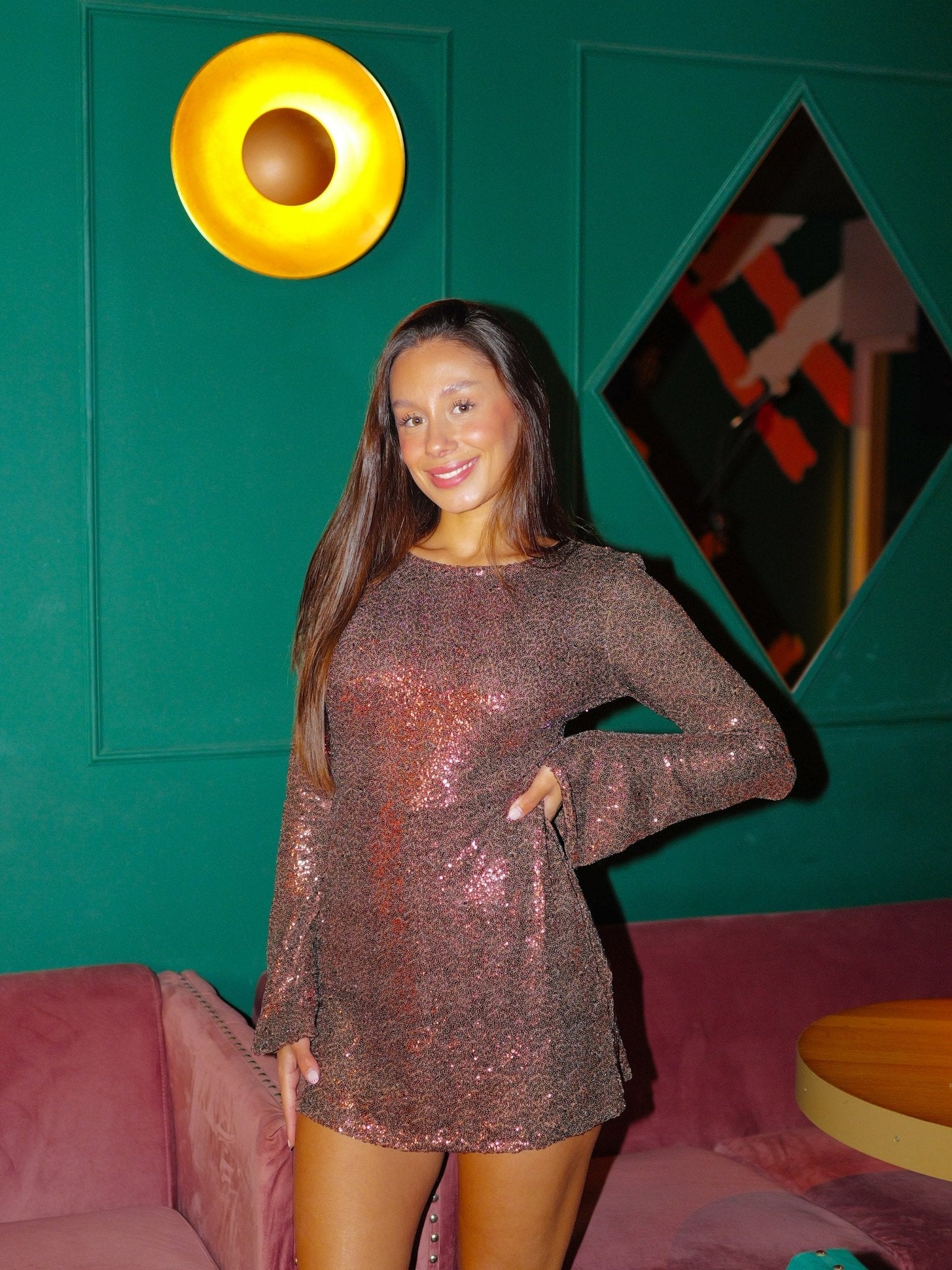 Vestido mini espalda glitter chocolate - Sorellas The Brand Barcelona S.L