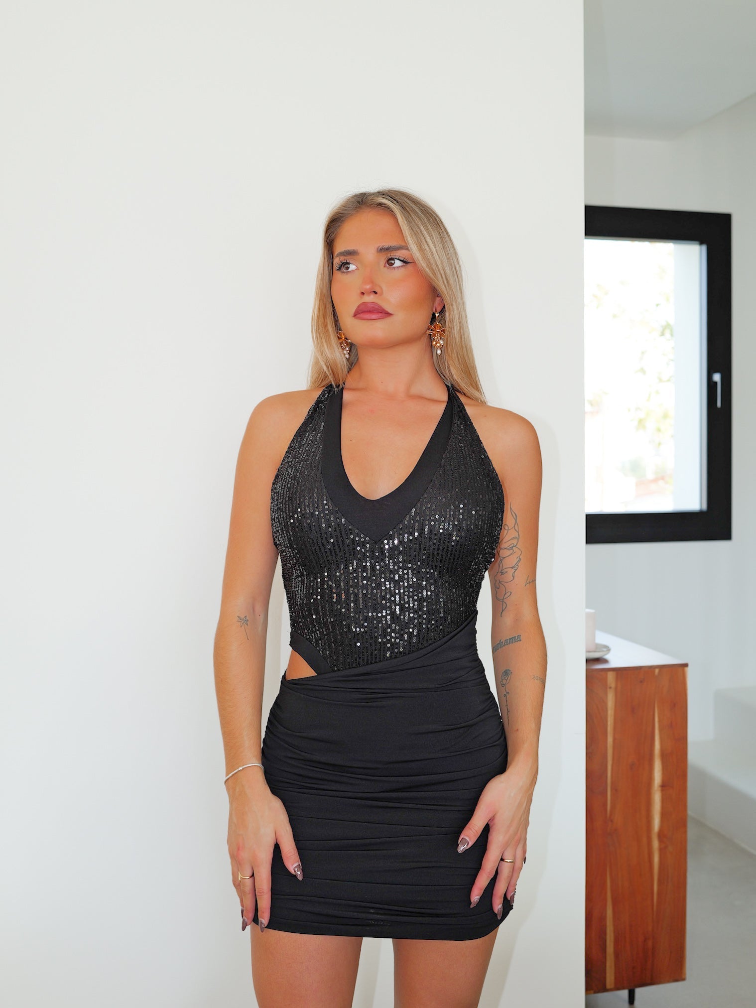 Black glitter mini dress with draped skirt - Sorellas The Brand Barcelona S.L.