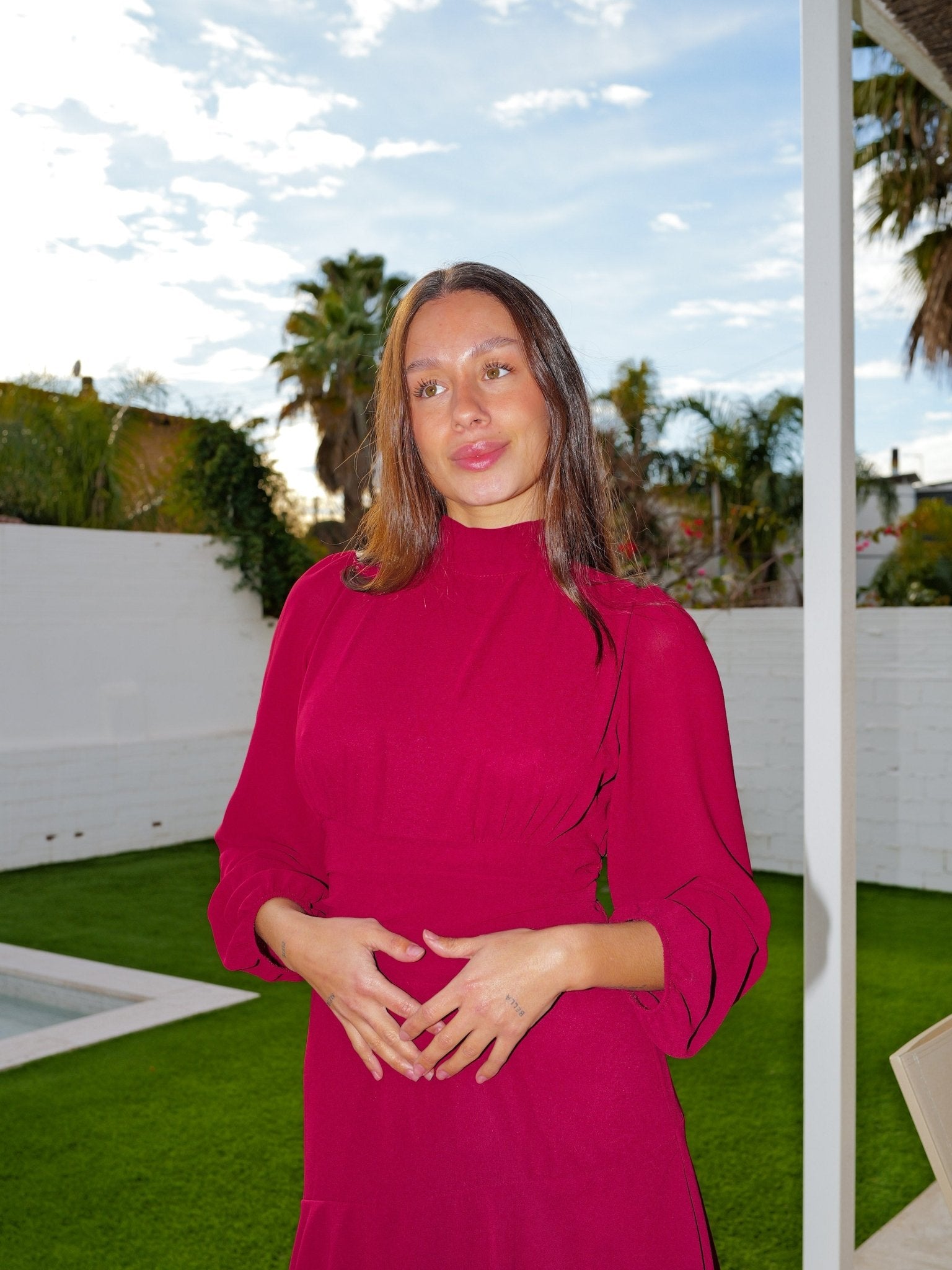 Robe romantique à col noué bordeaux - Sorellas The Brand Barcelona S.L