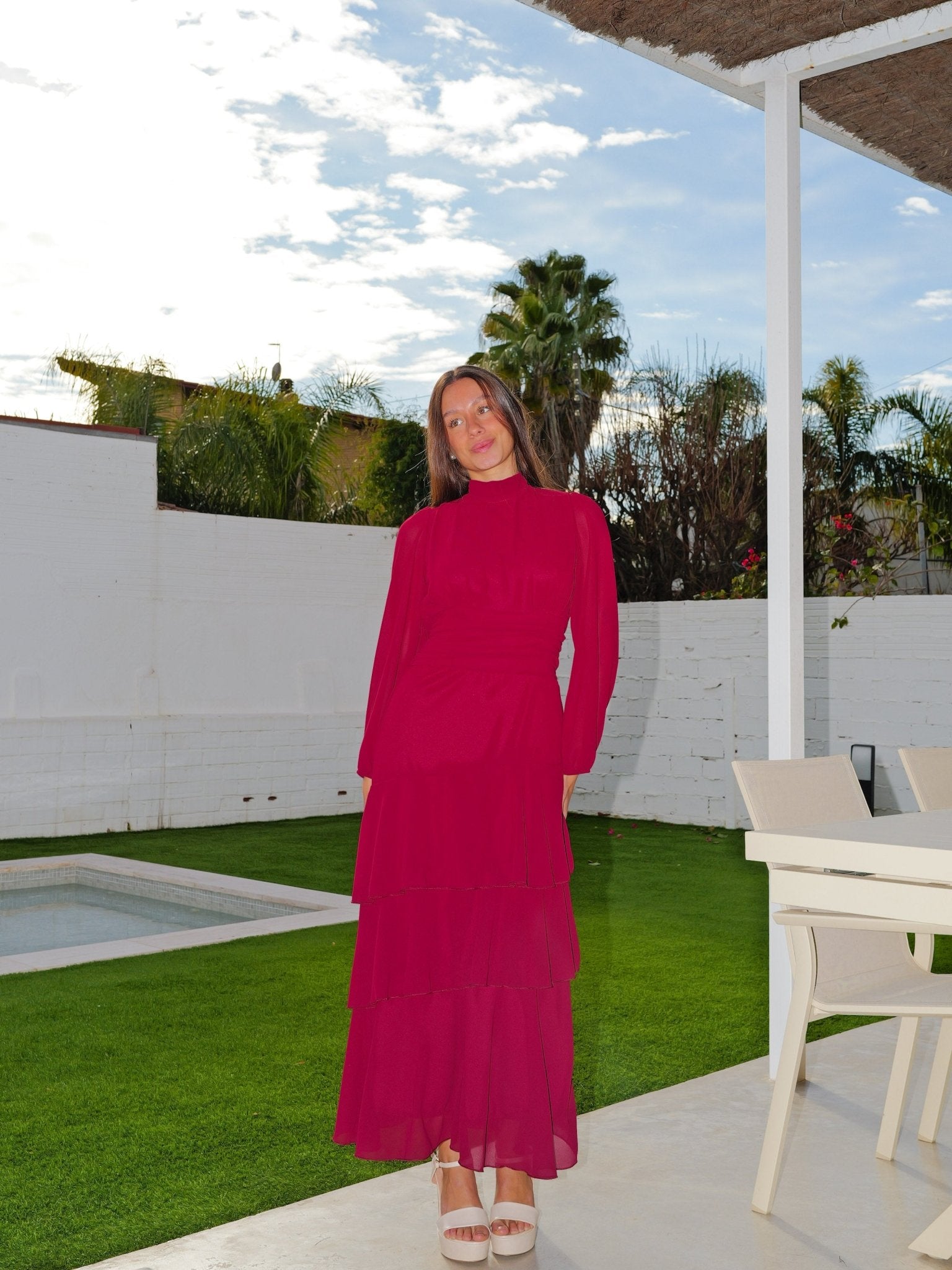 Robe romantique à col noué bordeaux - Sorellas The Brand Barcelona S.L