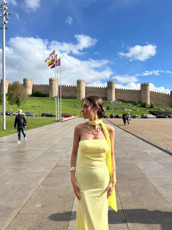 Abito a sirena con choker in tulle giallo - Sorellas The Brand Barcelona S.L