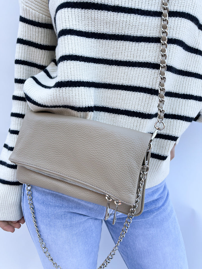 Bolso piel cadenas crema