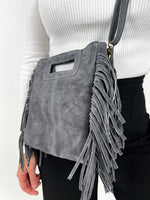 Bolso piel flecos gris