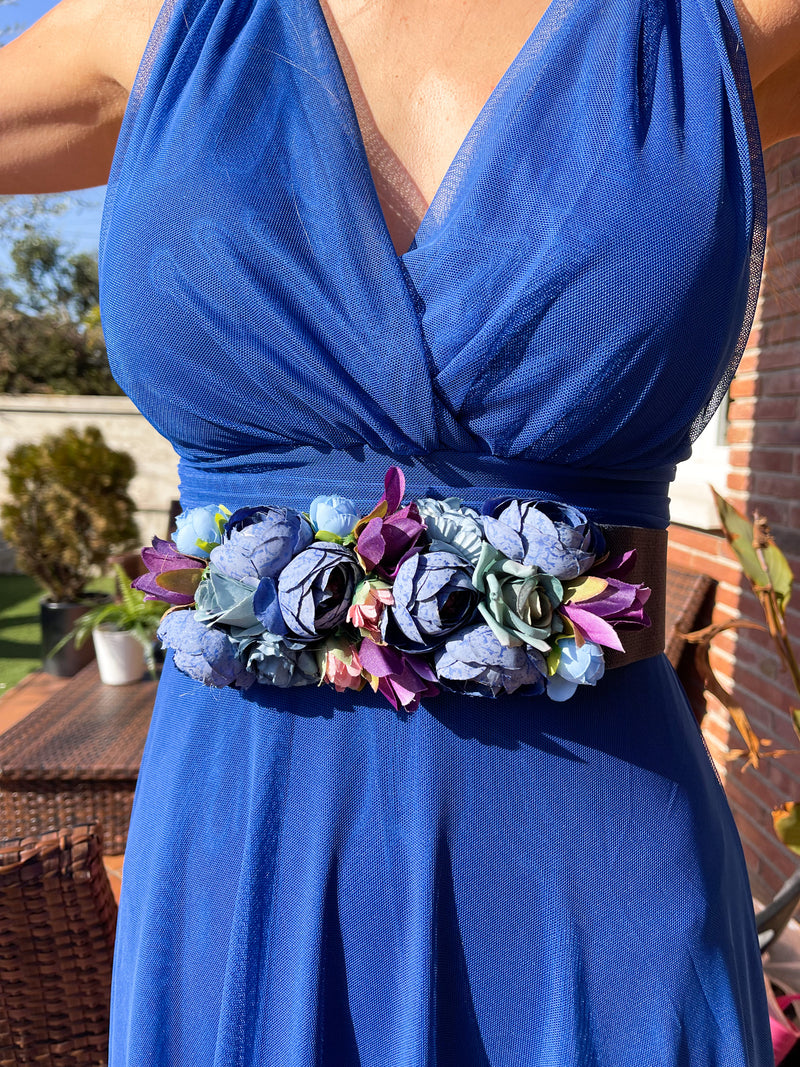 Cinturón flores azul marino