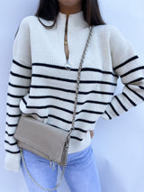 Bolso piel cadenas crema