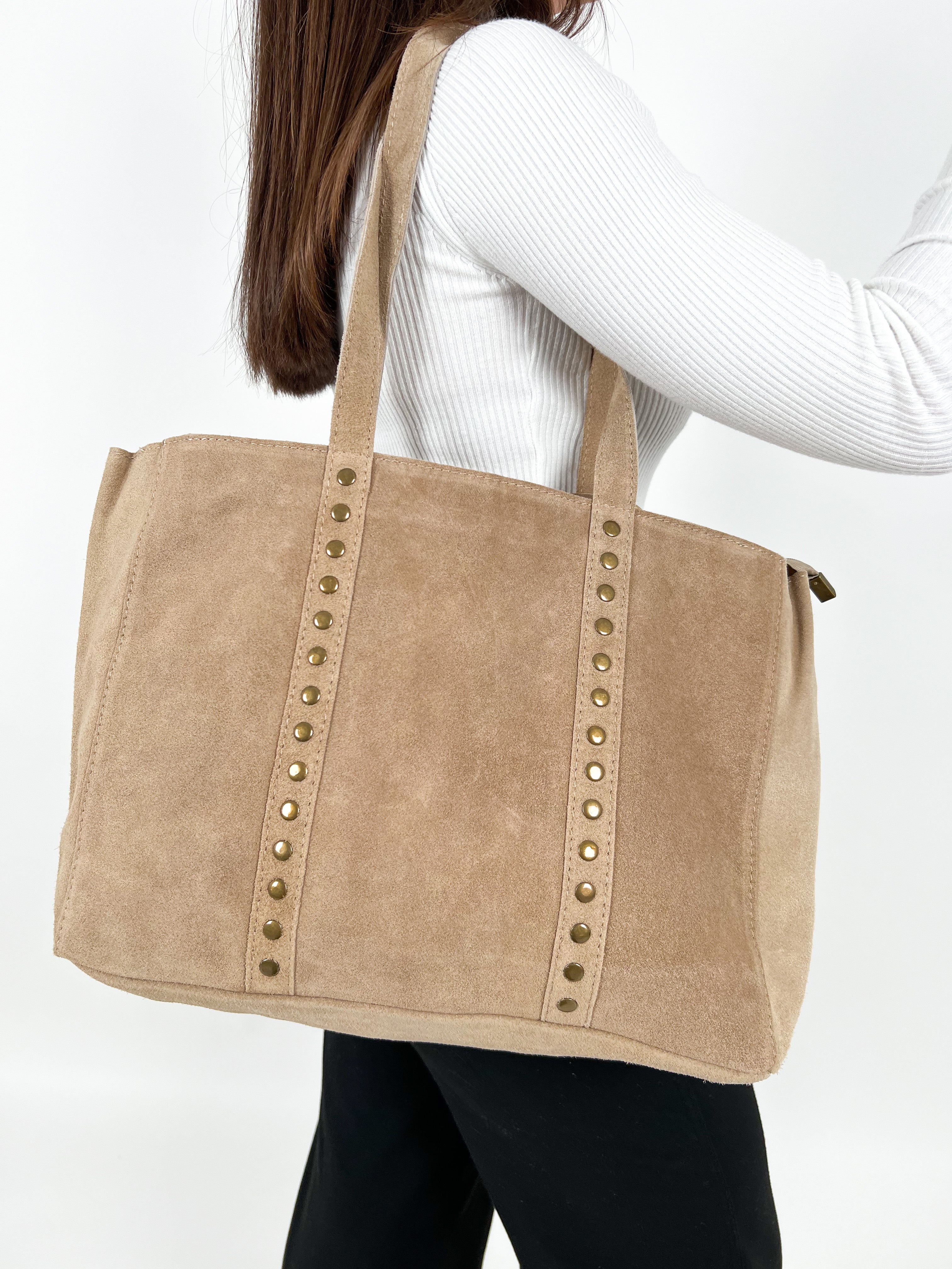 Bolso tachas maxi beige