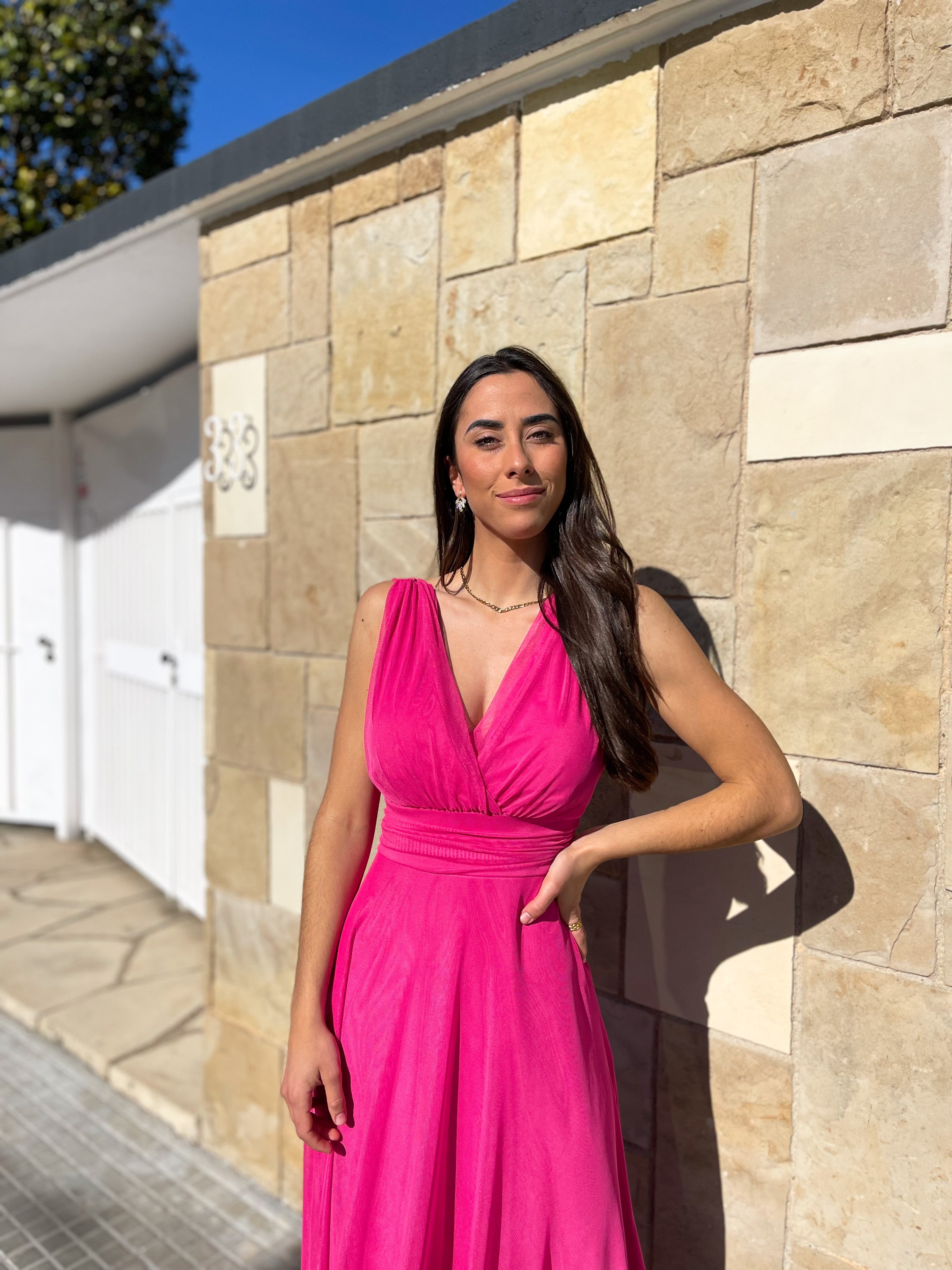 Vestido tulle pico fucsia