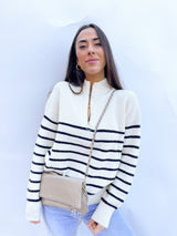 Bolso piel cadenas crema