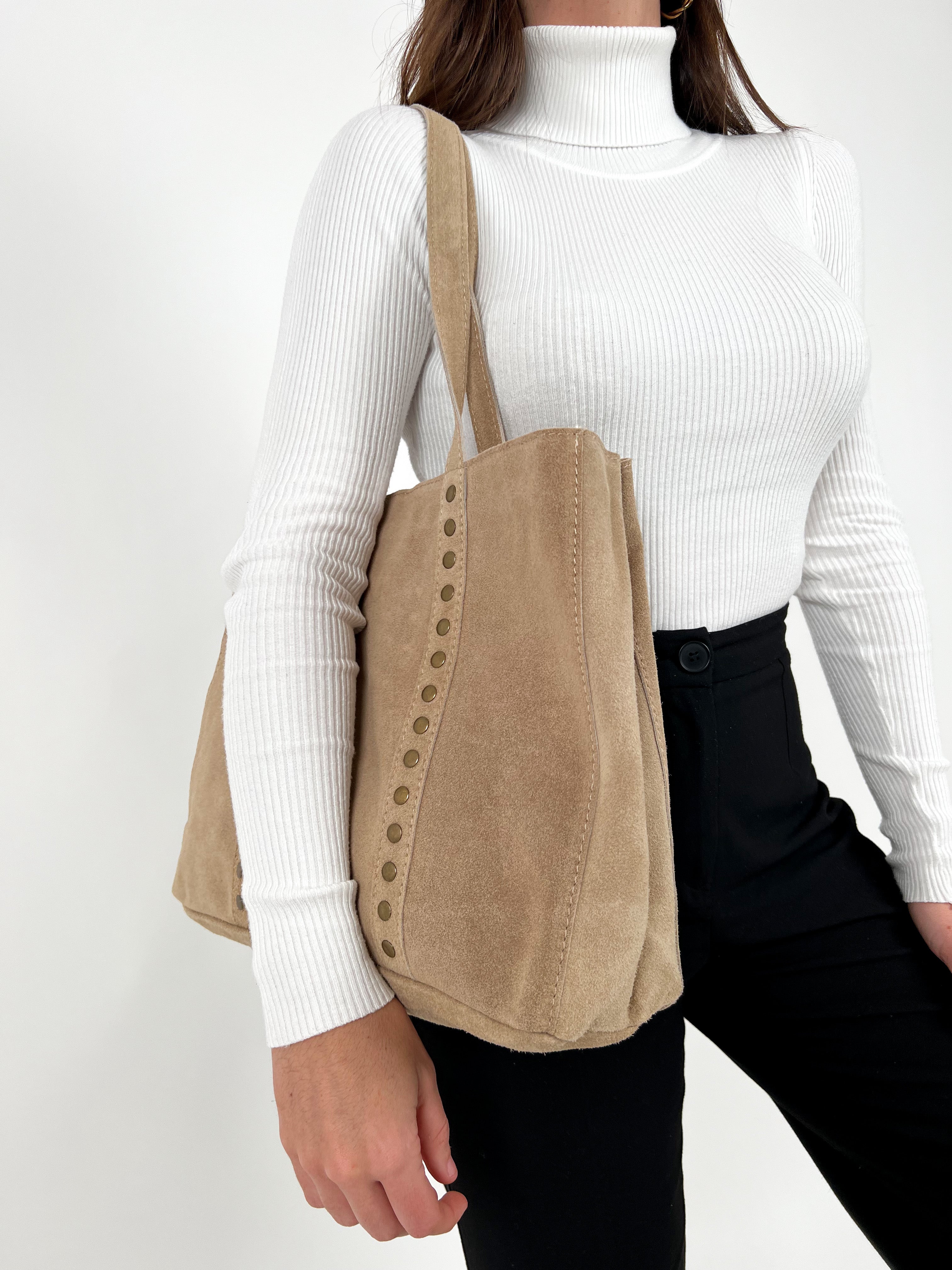 Bolso tachas maxi beige