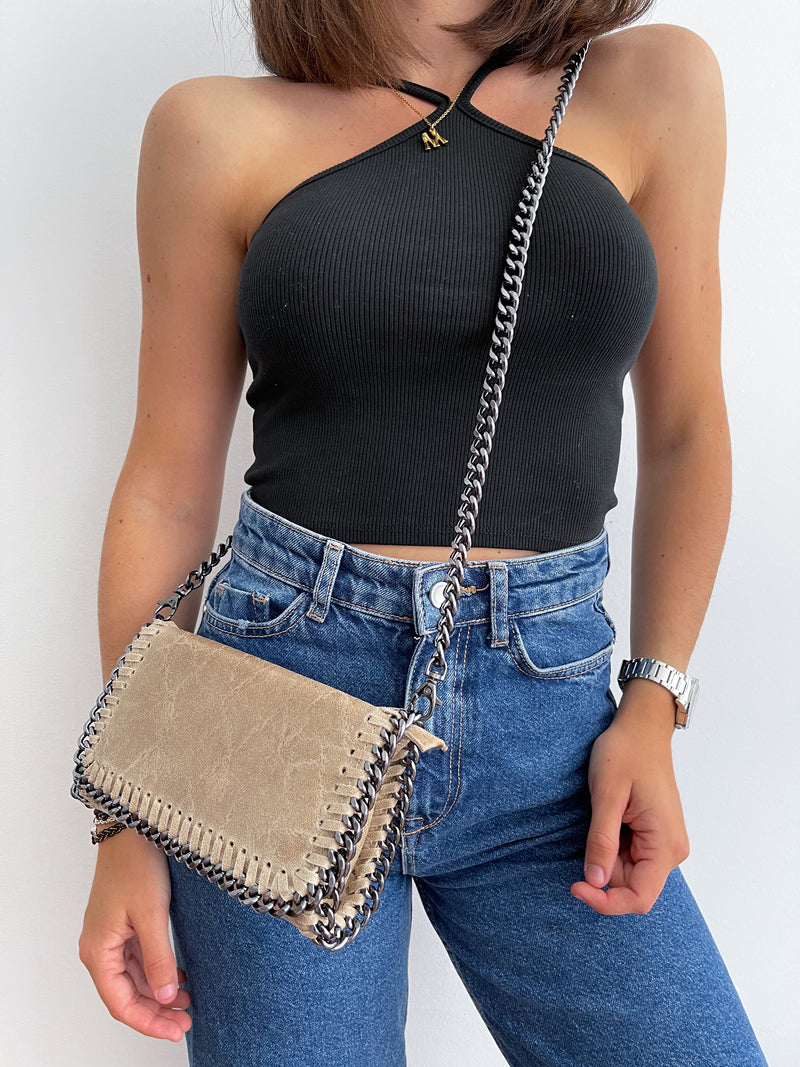 Bolso midi piel beige