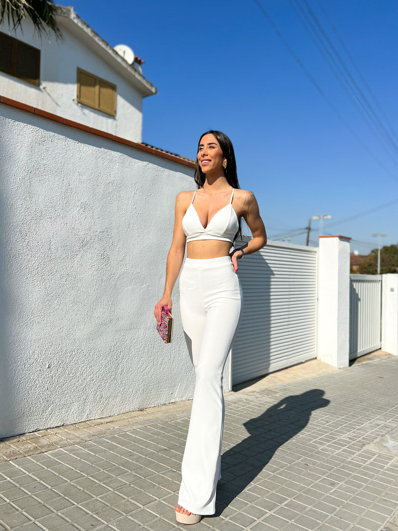 blanco lechoso salto cartel Pantalon traje conjunto blanco – Sorellas The Brand Barcelona S.L