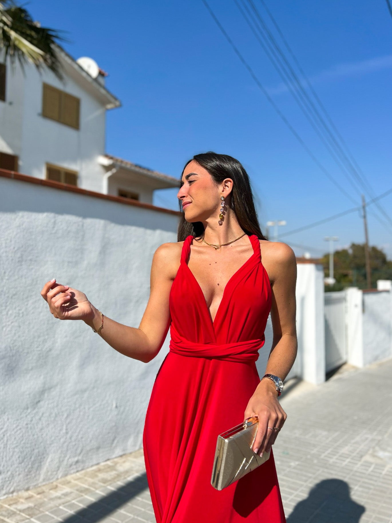 Vestido largo multi rojo