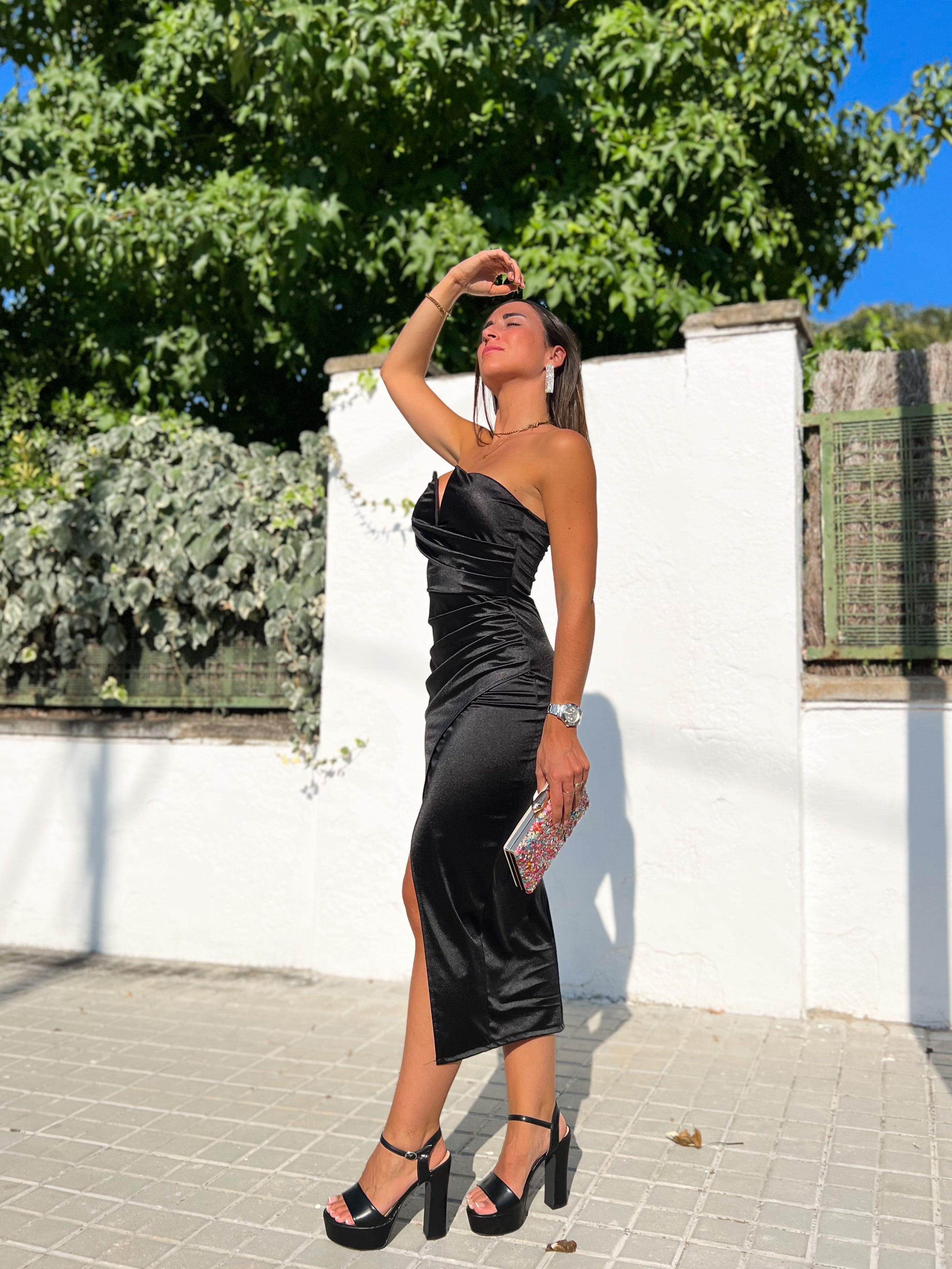 Vestido midi palabra negro