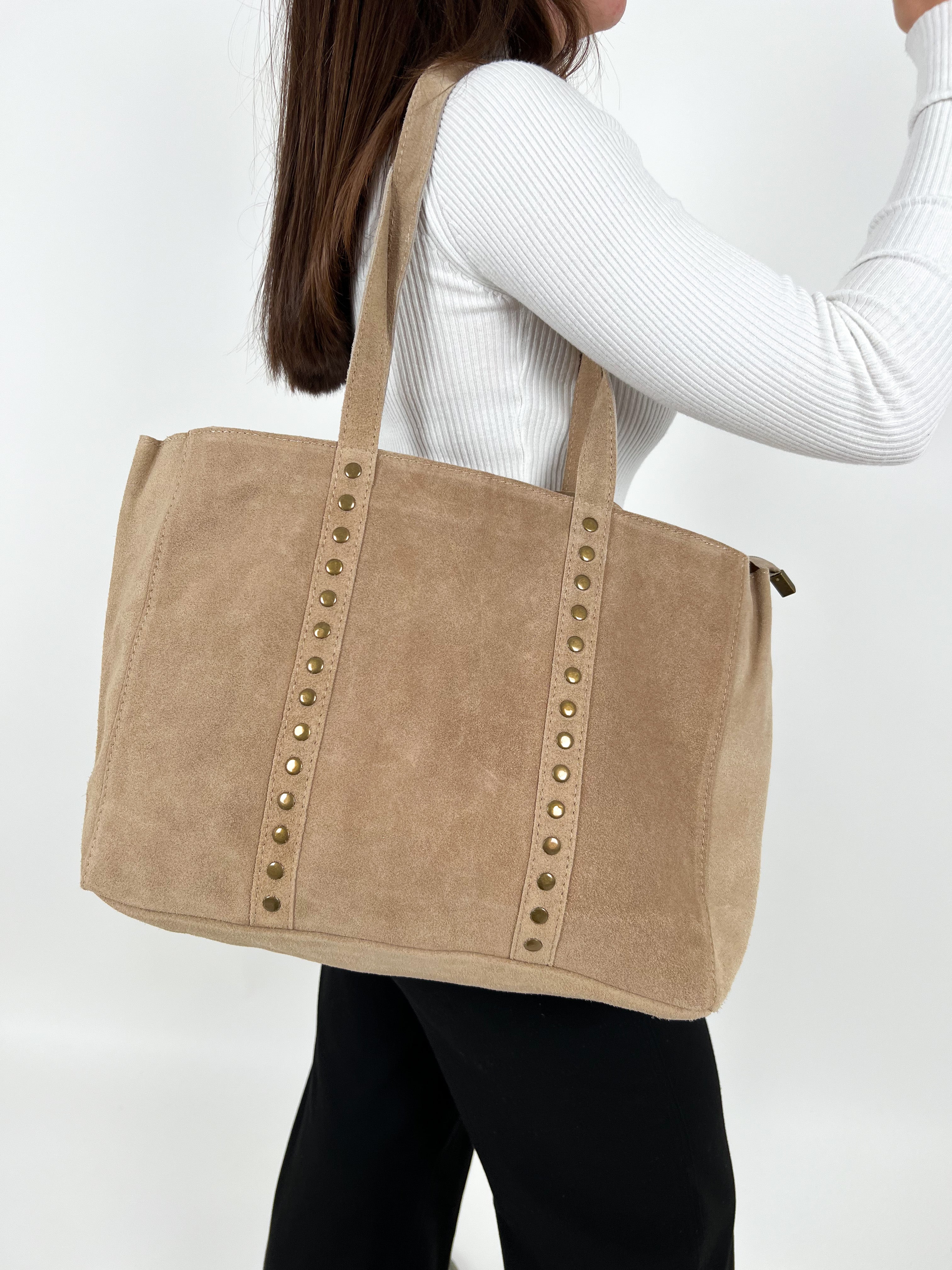 Bolso tachas maxi beige