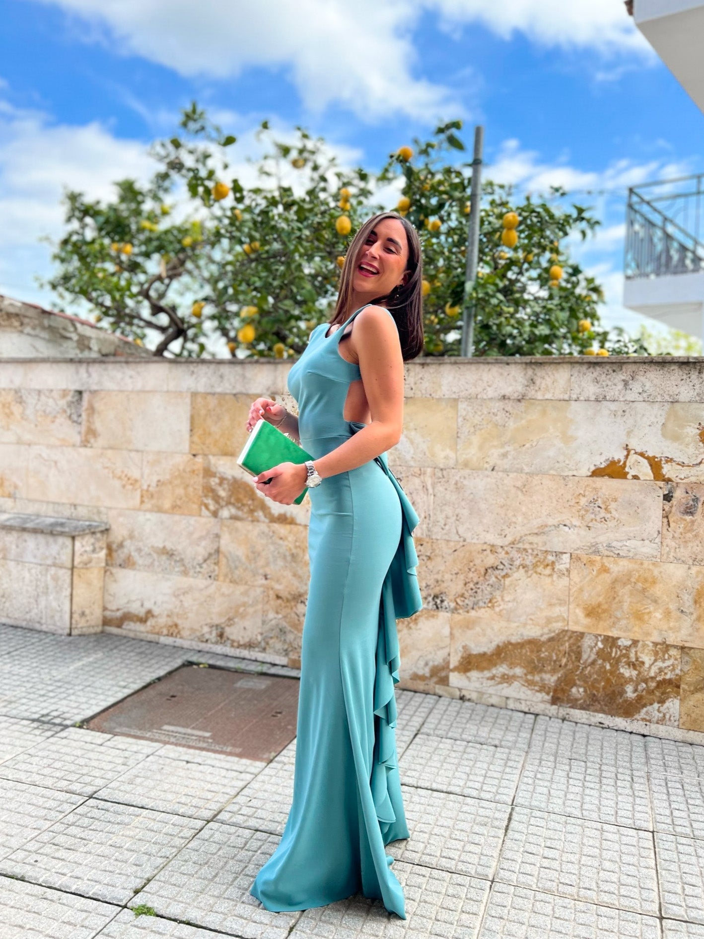Orlas Universitarias Graduacion Eso Looks Vestidos Largos Vestido Midi  Vestido Color Turquesa Claro Vestido Cintura Brillos