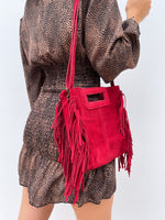 Bolso piel flecos rojo