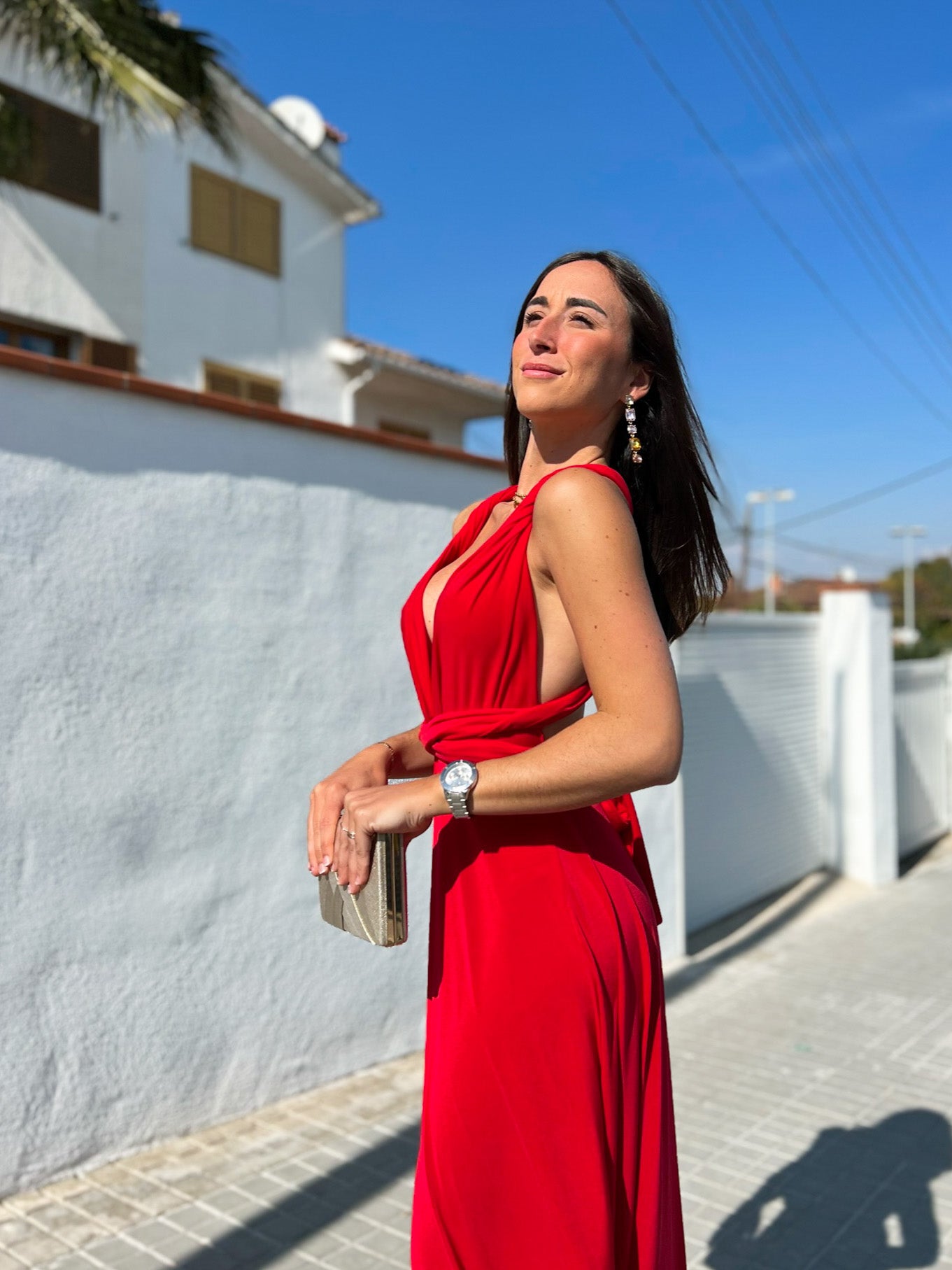 Vestido largo multi rojo