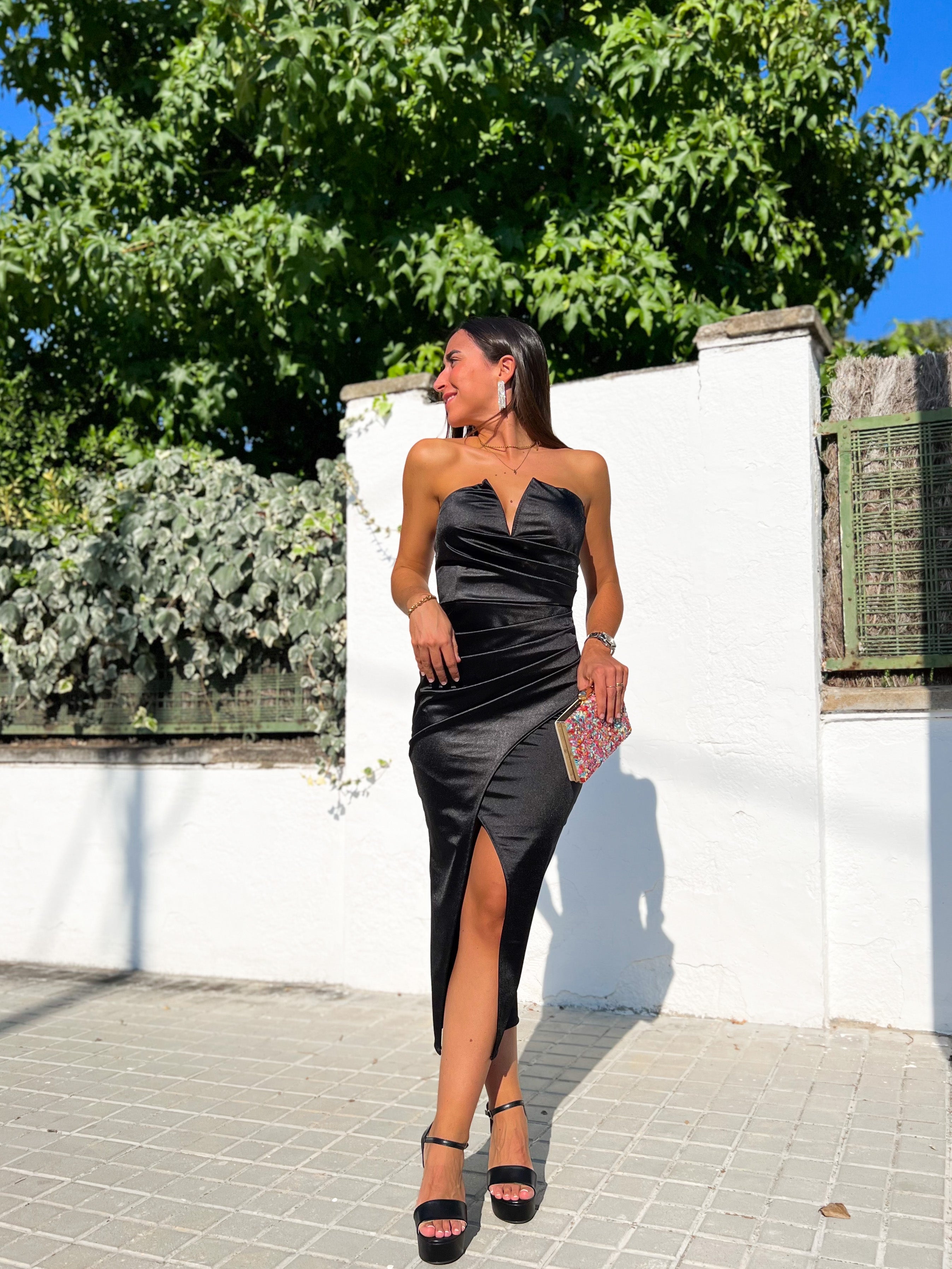 Vestido midi palabra negro