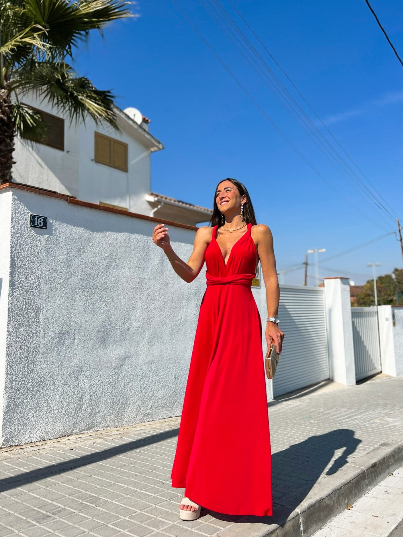 Vestido largo multi rojo