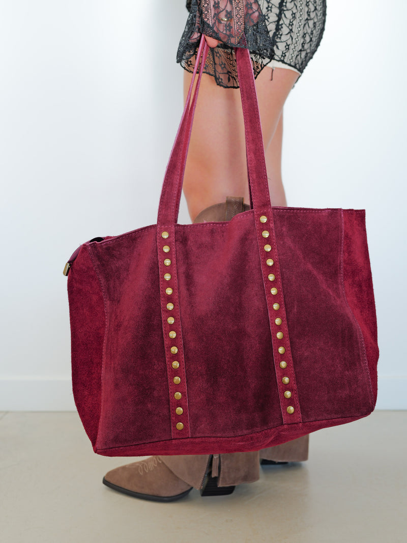 Maxi burgundy studded bag