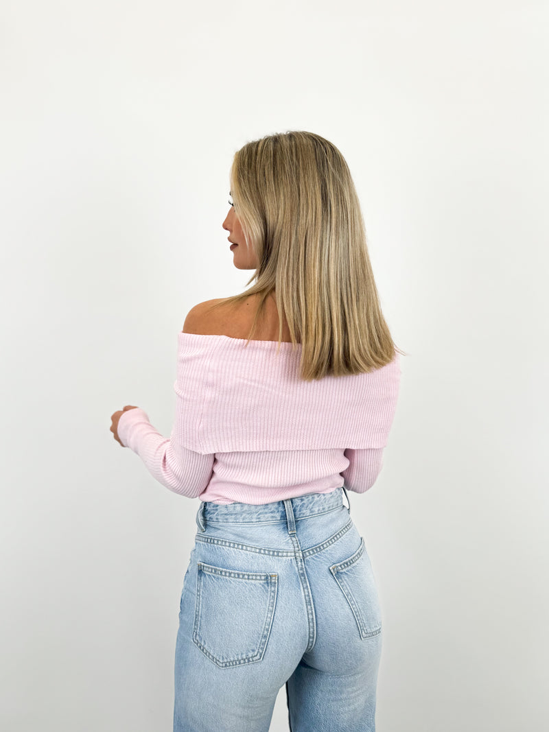 Pink ribbed boat sweater