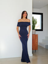 Navy back bardot dress