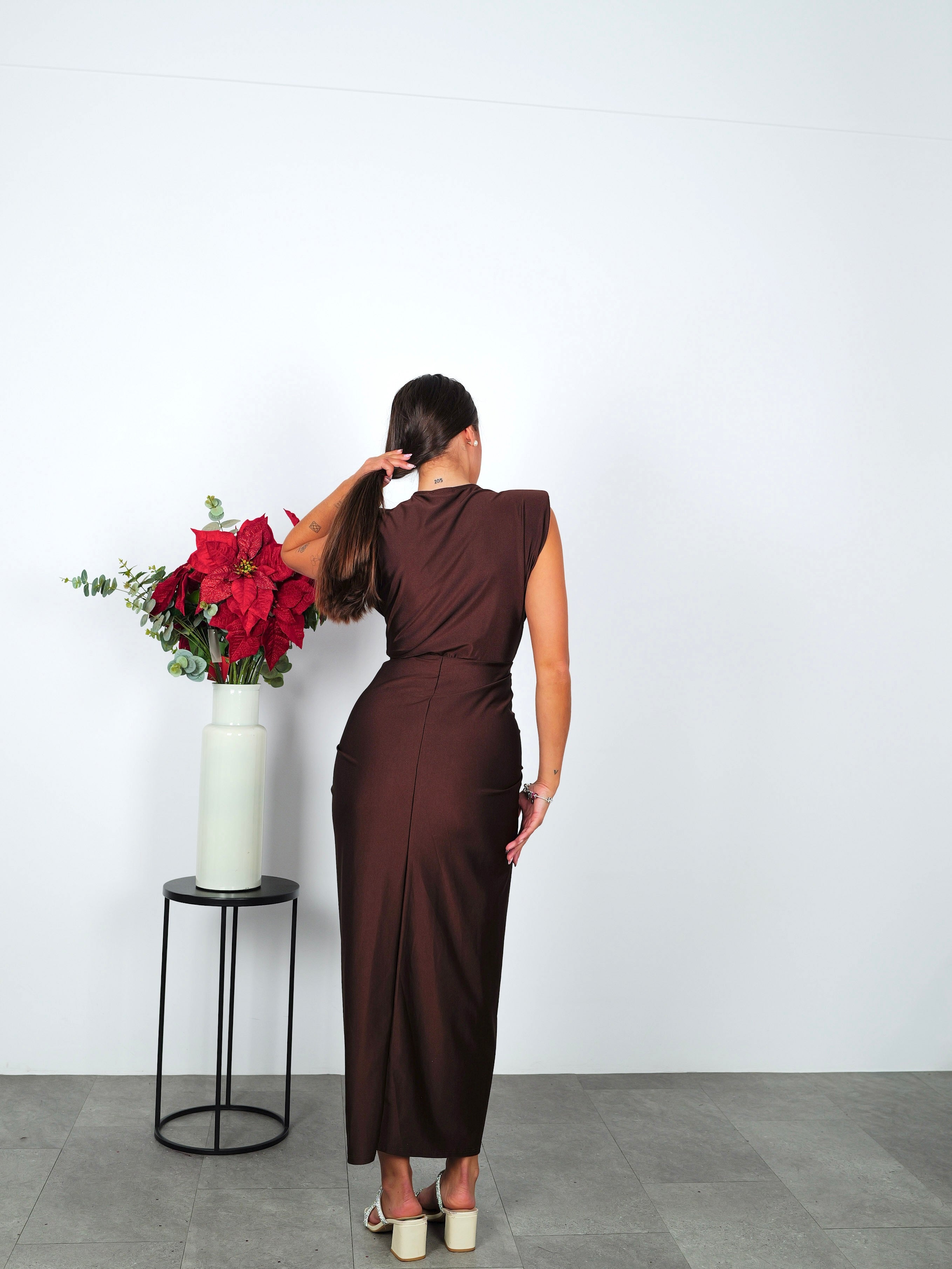 Chocolate bow neckline dress