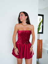 Burgundy glitter mini dress pompous word