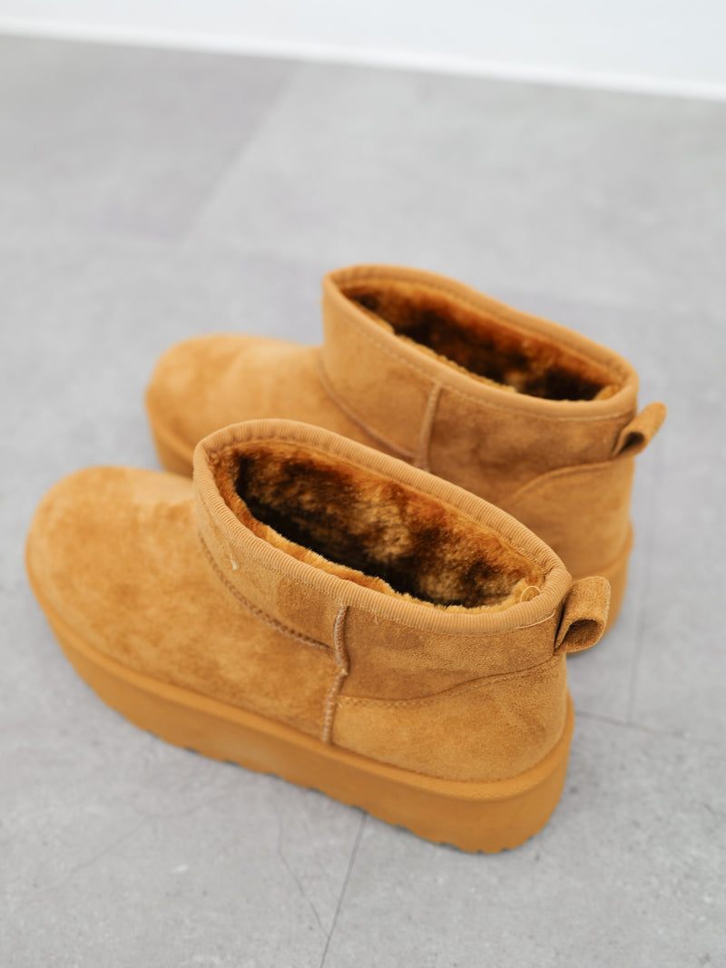 Camel fur platform ankle boots