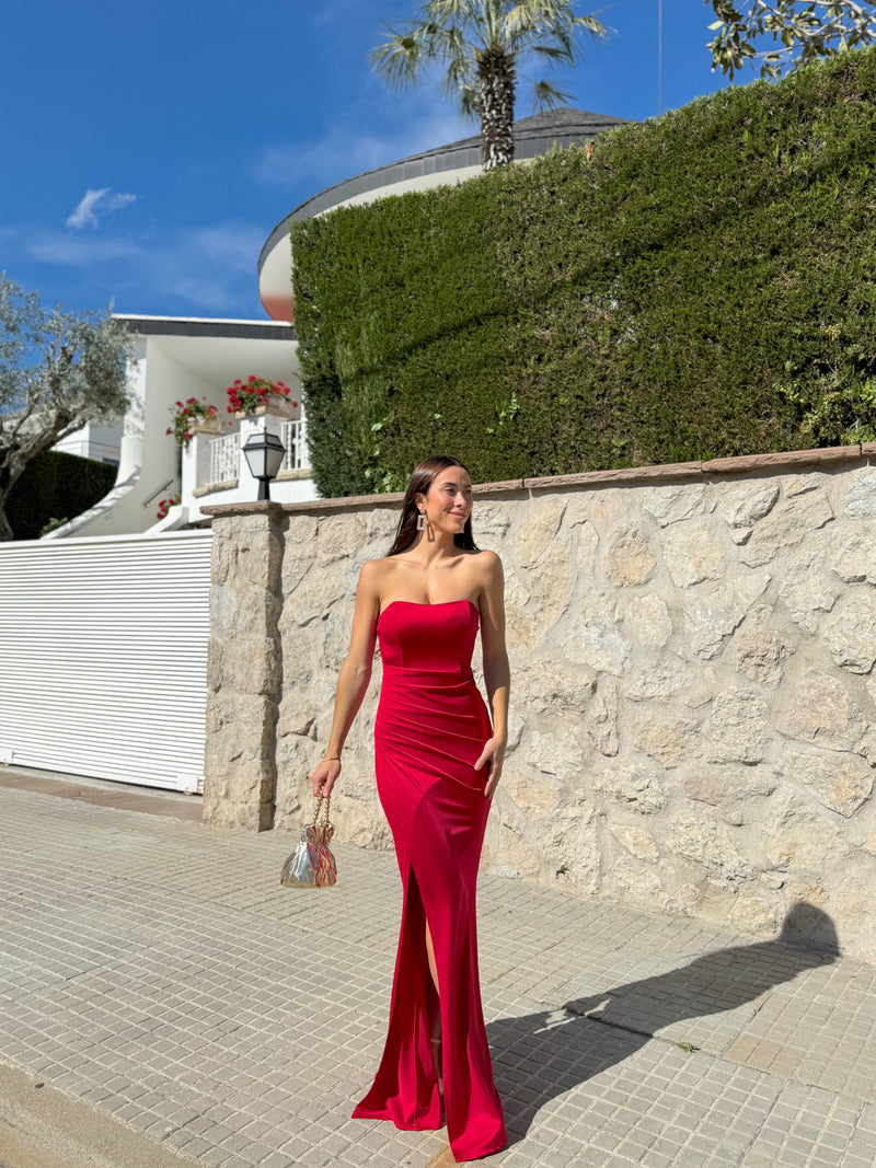 Strapless strapless red intertwined dress