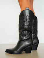 Black cowboy high boot