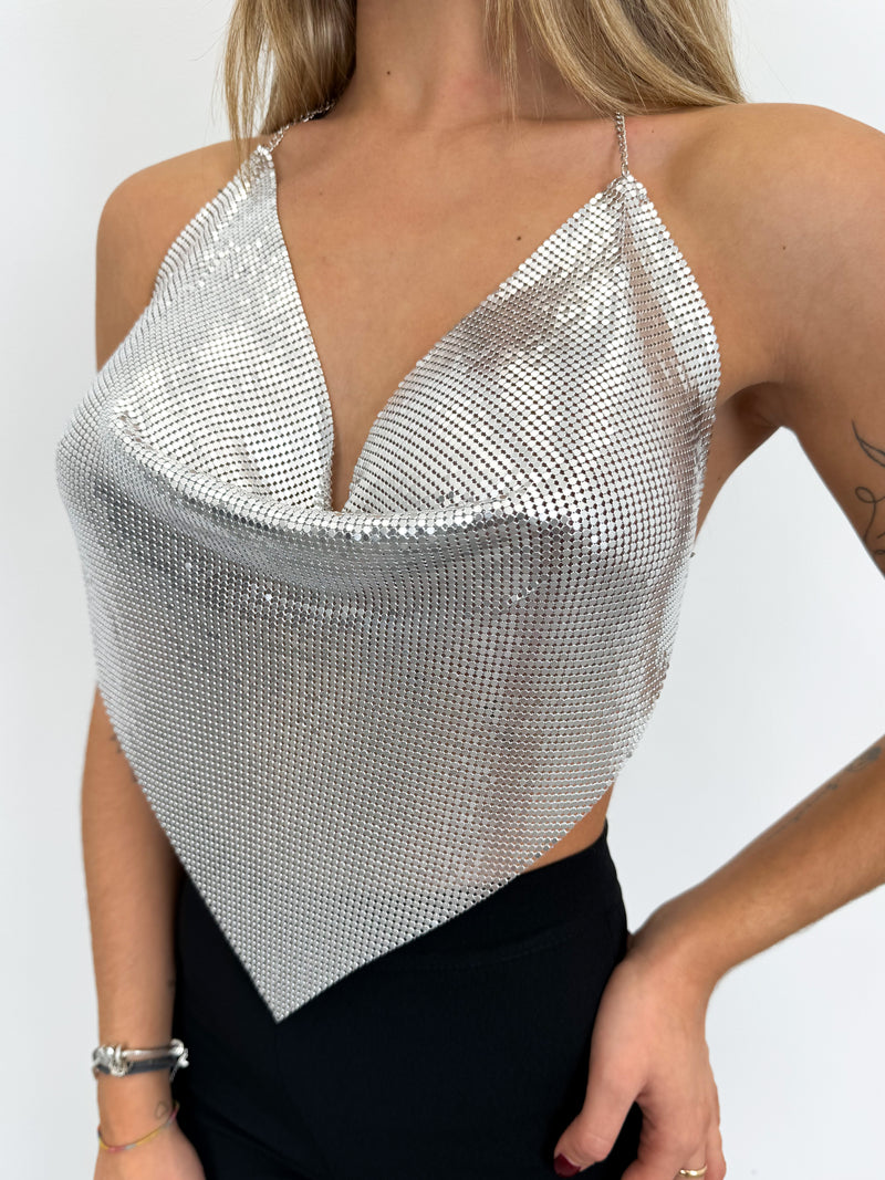 Crop top shiny silver triangle