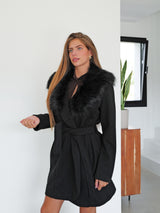 Black fur effect lapel coat