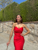 Red bandeau dress