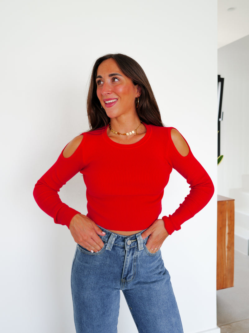 Sweater red shoulder canale