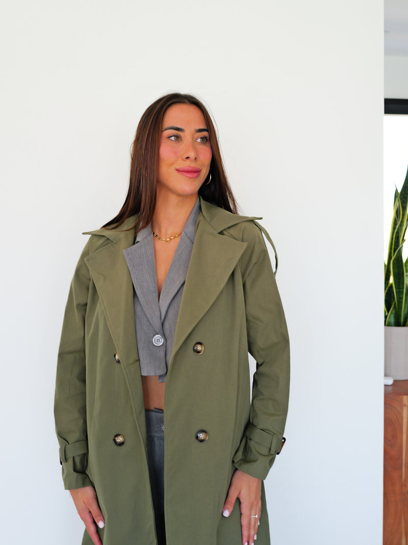 Khaki midi trench coat